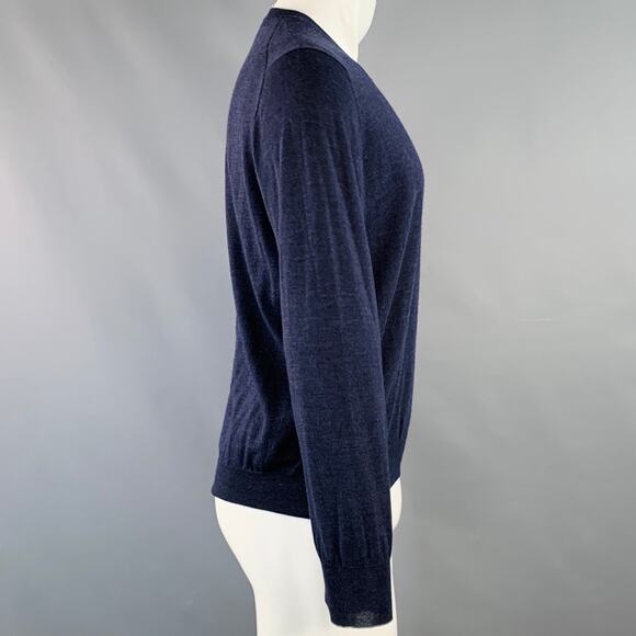 BRUNELLO CUCINELLI Size M Navy Jersey Wool Cashmere V-Neck Pullover - Picture 4 of 9